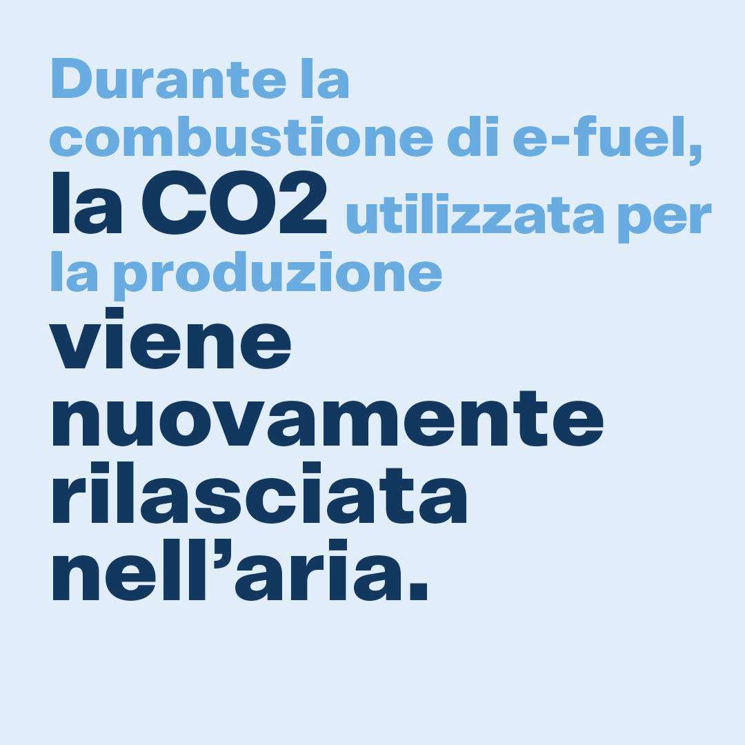 Durant la combustione di e-fuel, la CO2 utilizzata per la produzione viene nuovamente rilasciata nell'aria.