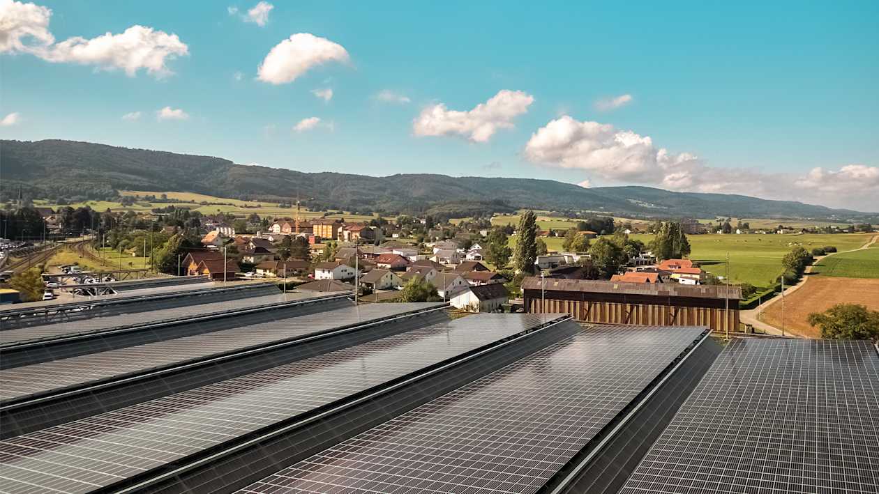 Rund 23'000 Solarpanels bieten den importierten Fahrzeugen in Courgenay Schutz vor Niederschlag (© Megasol Energie AG)