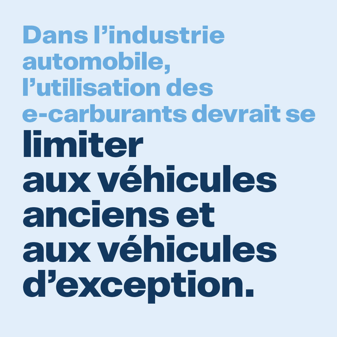 Dans l'industrie automobile, l'utilisation des e-carburants devrait se limiter aux véhicules anciens et aus véhicules d'exception.