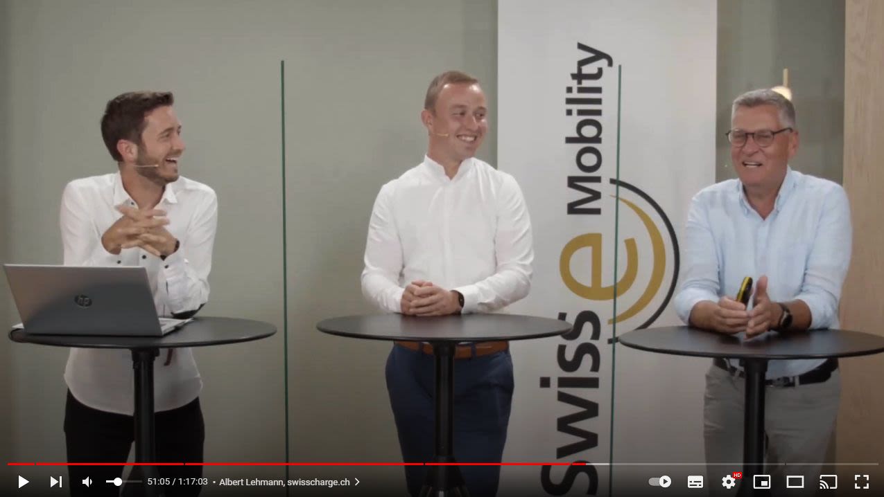 Webinar: Luc Tschumper (Swiss eMobility), Matthias Schmid (Wincasa) und Albert Lehmann (Swisscharge) im Gespräch