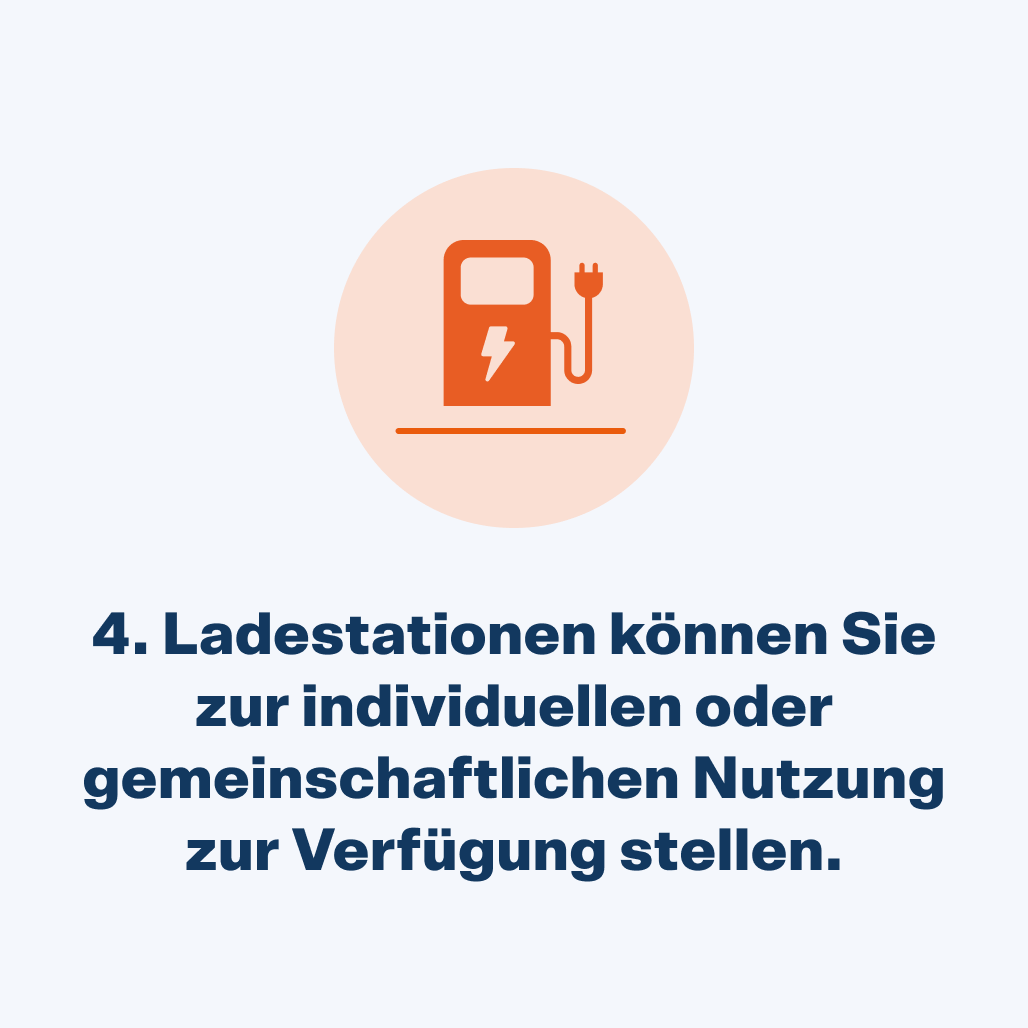 Ladestationen können Sie zur individuellen oder gemeinschaftlichen Nutzung zur Verfügung stellen.