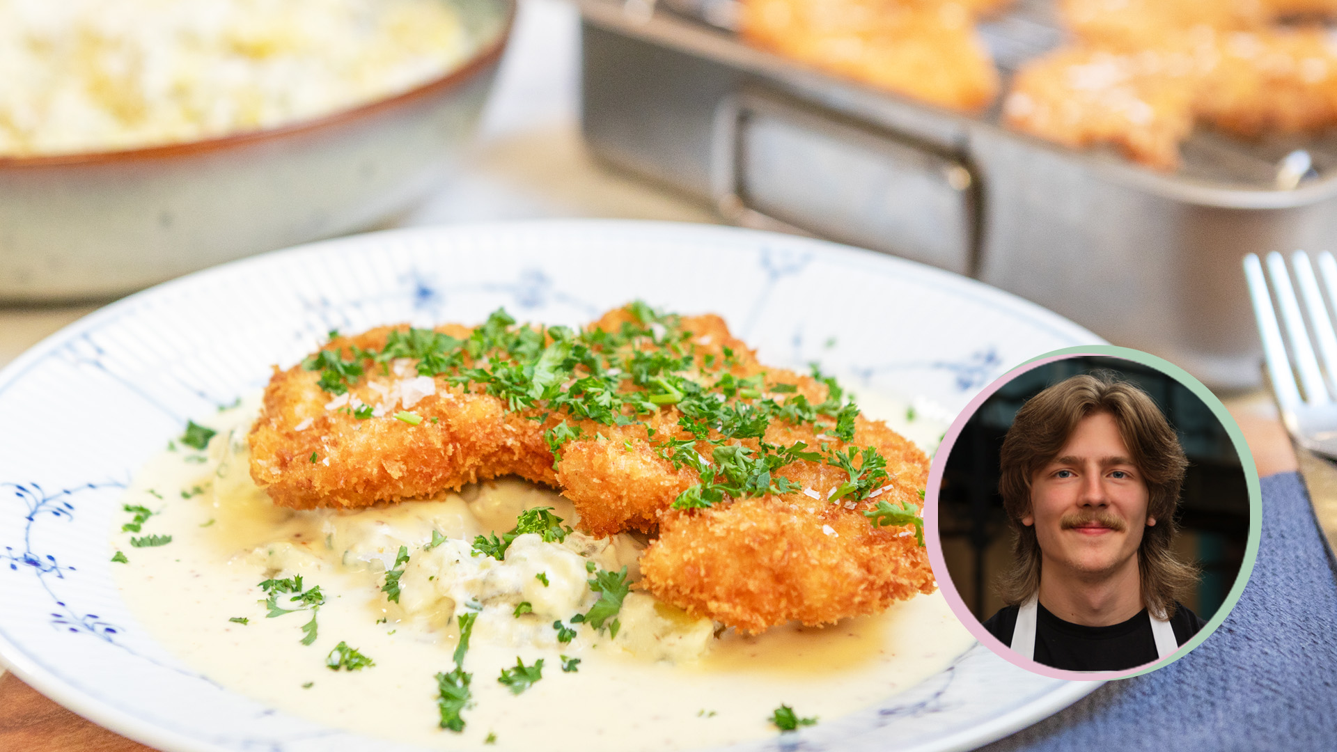 Schnitzel med potatissallad och senapssås