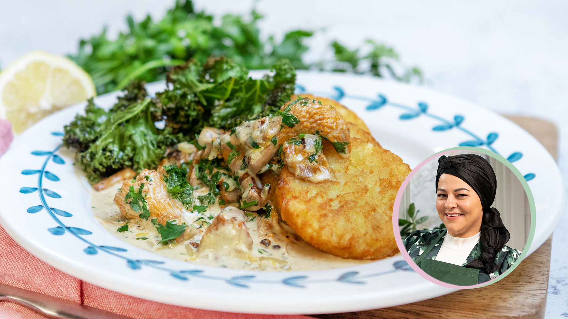 Potatisbullar med rostad grönkål och svampsås