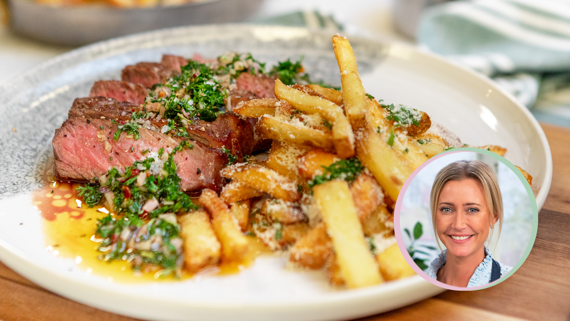Ryggbiff med chimichurri och tryffelpommes