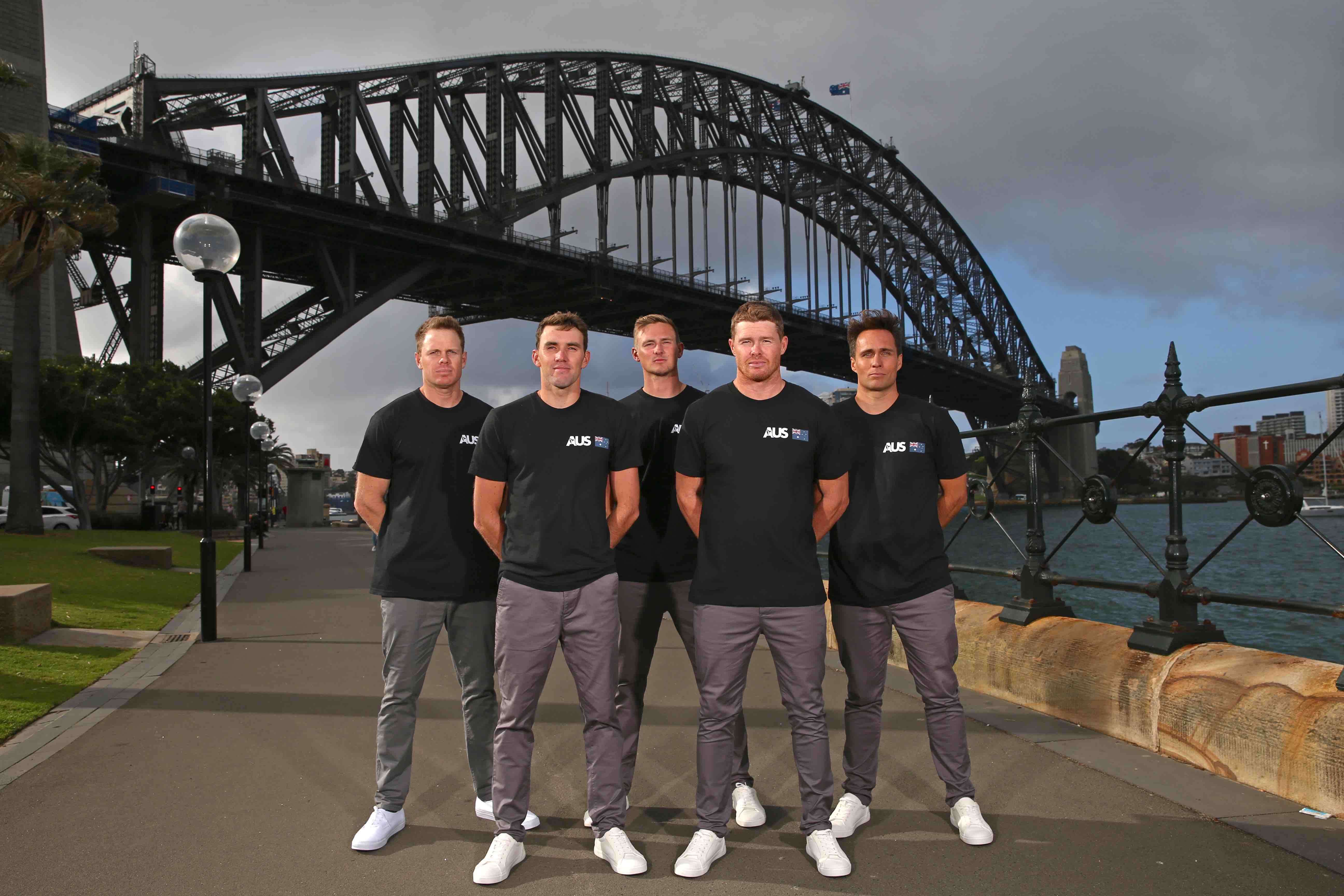 The Australia SailGP Team from L to R: Sam Newton, Jason Waterhouse, Kyle Langford, Tom Slingsby & Ky Hurst.
