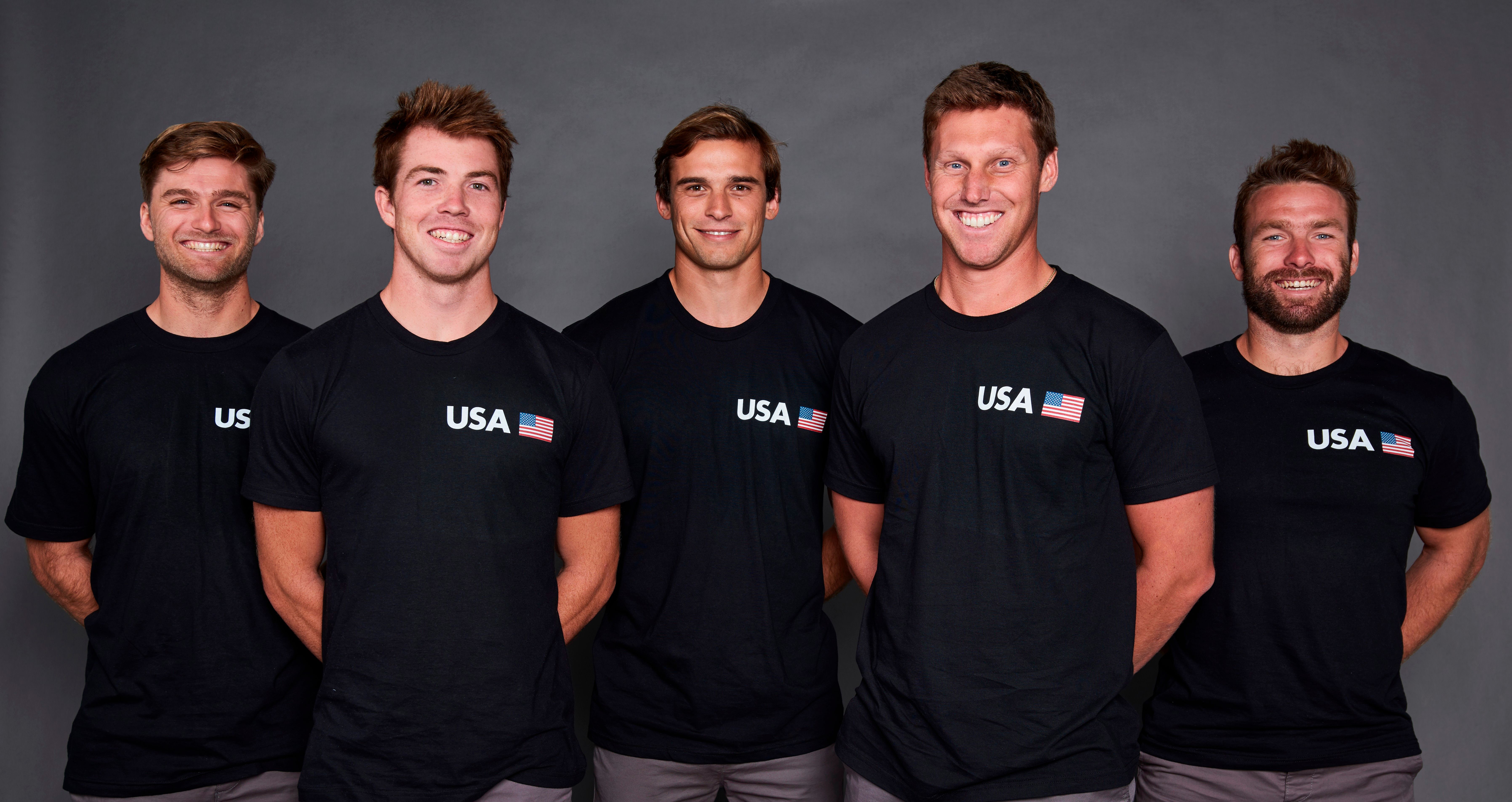 The United States SailGP Team, L to R: Hans Henken, Riley Gibbs, Mac Agnese, Rome Kirby (skipper) & Dan Morris.