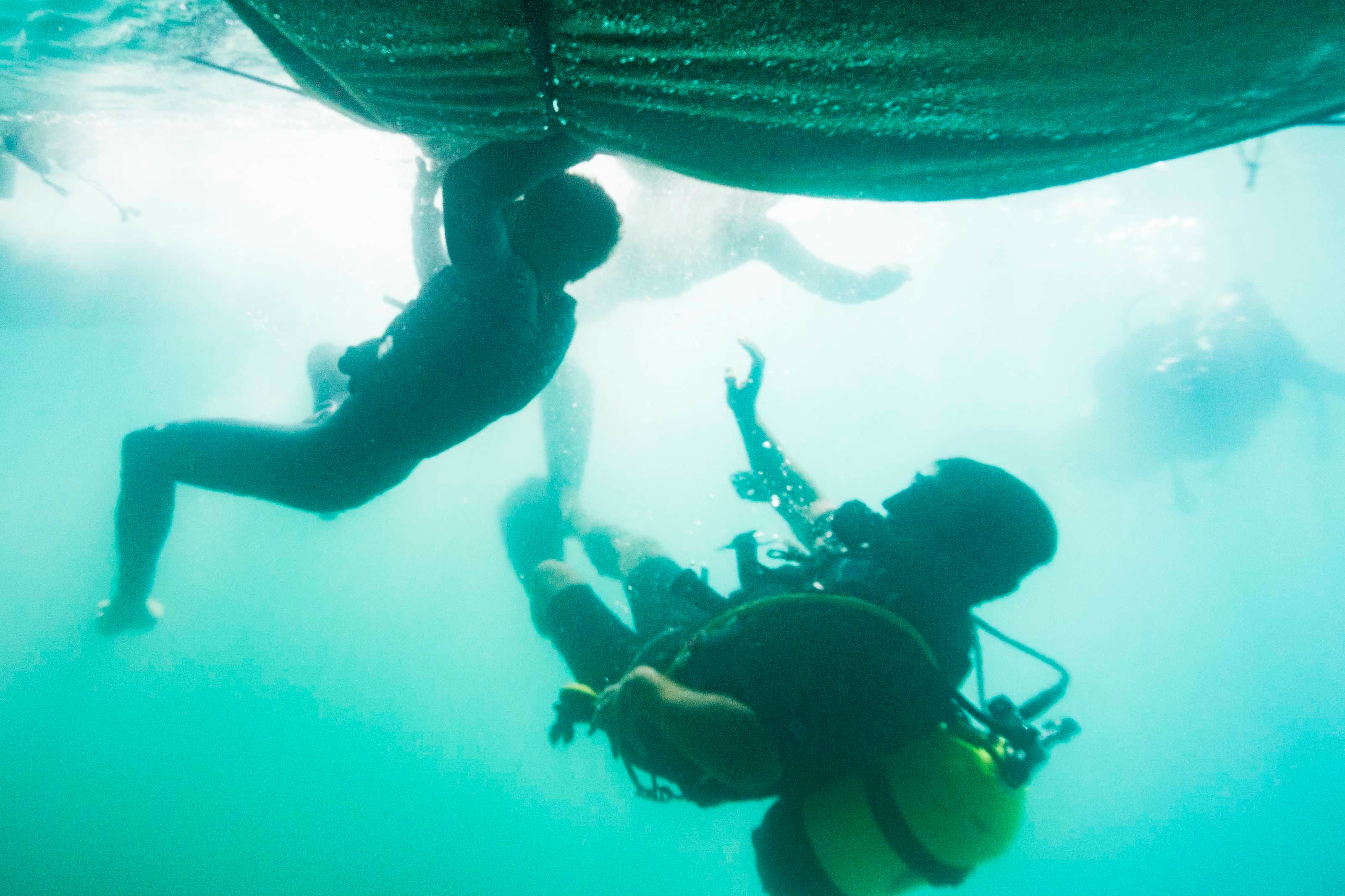 Underwater at the safety training course in Nice, France.