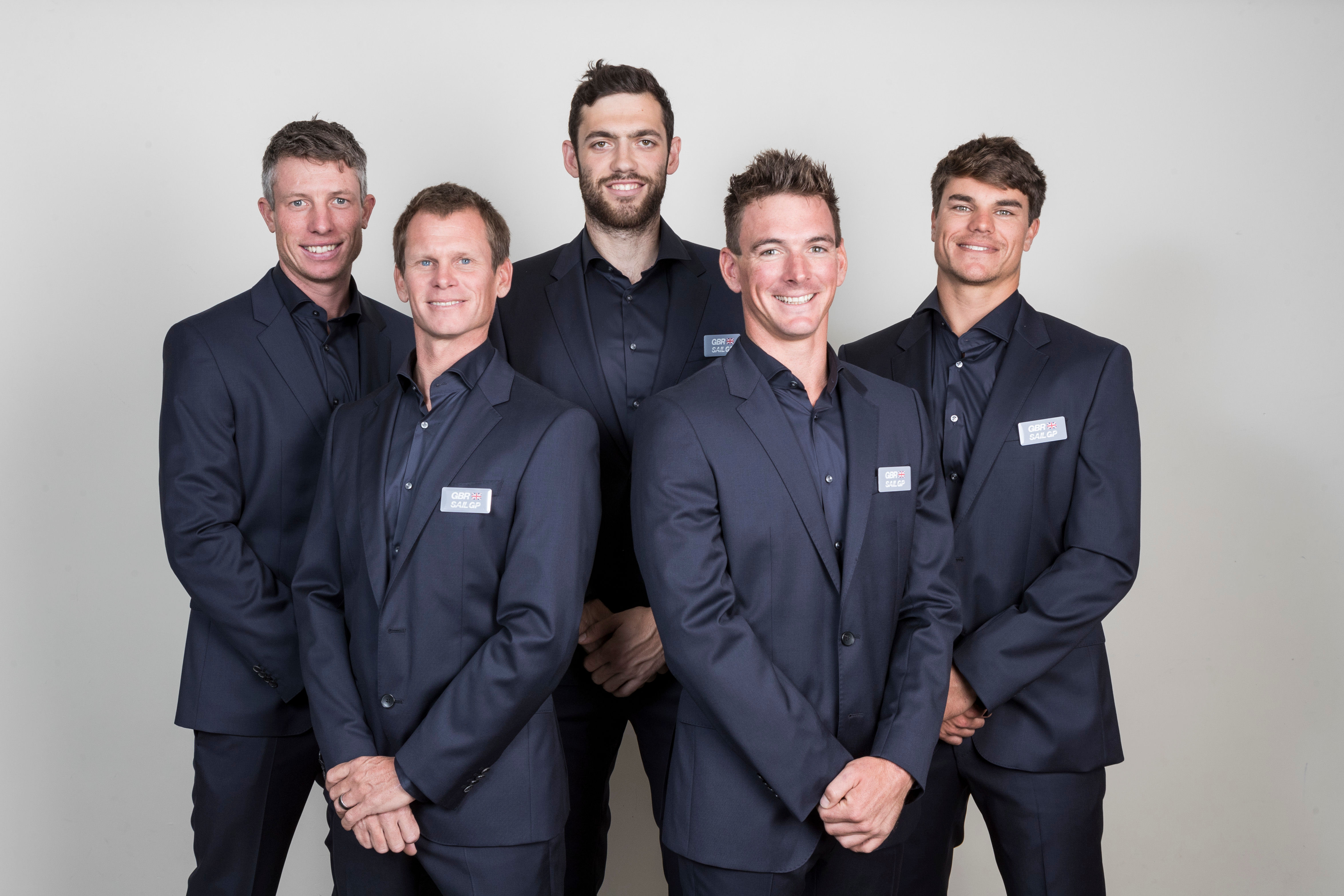 Great Britain SailGP Team line-up, L to R: Stuart Bithell, Chris Draper, Matt Gotrel, Dylan Fletcher & Richard Mason