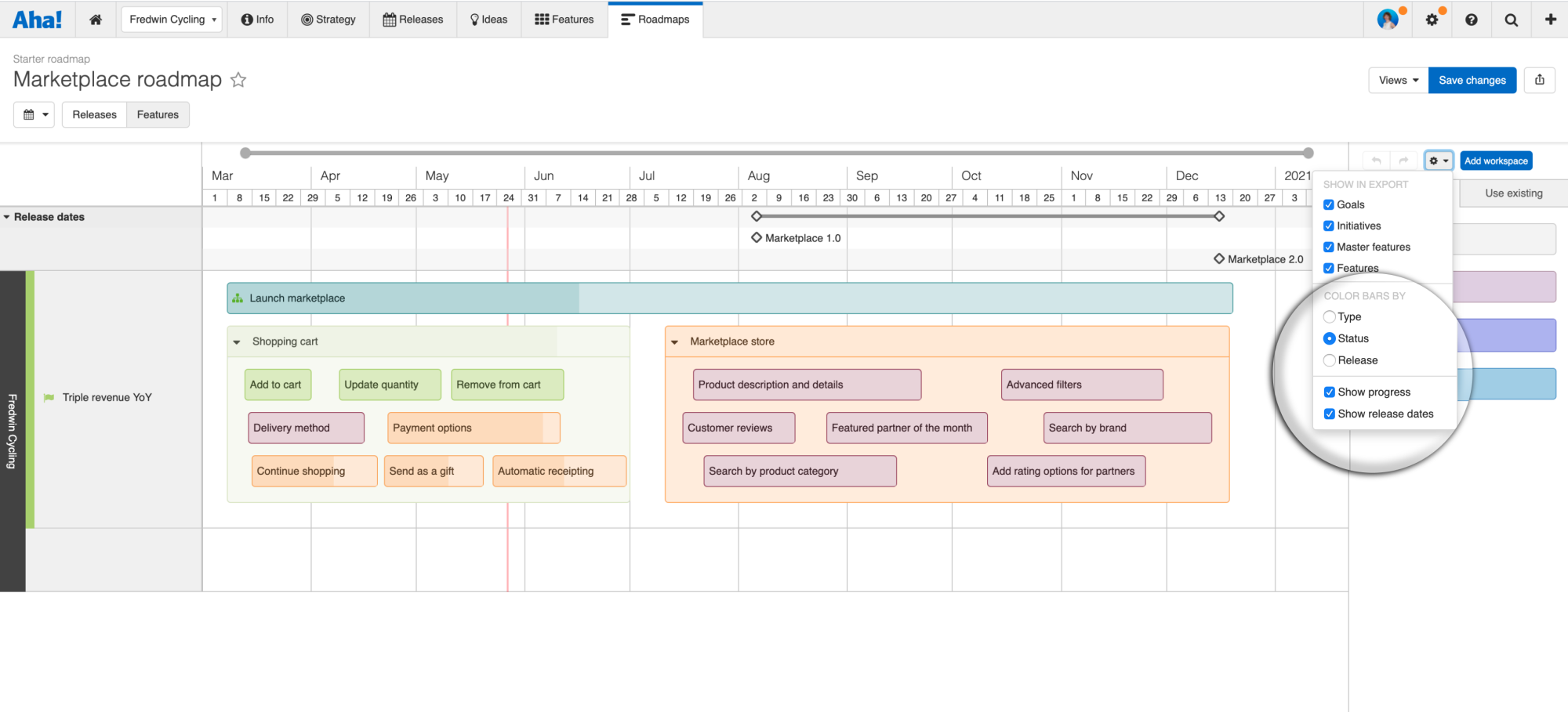 Sync progress fields to visualize the percent of work completed on roadmaps and reports.