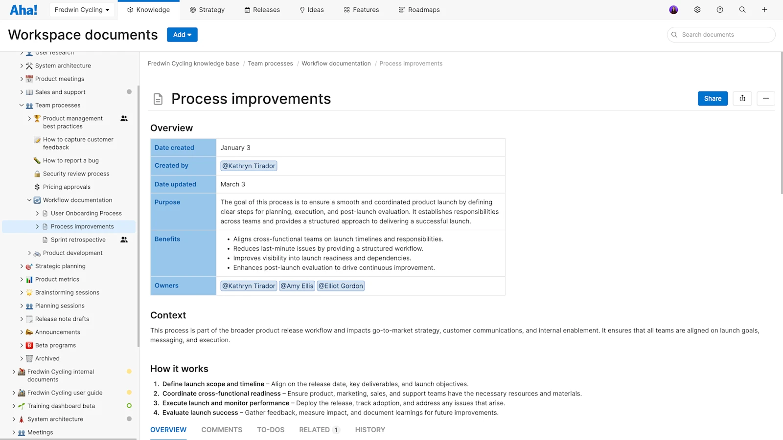 Aha! software use case — Improve processes
