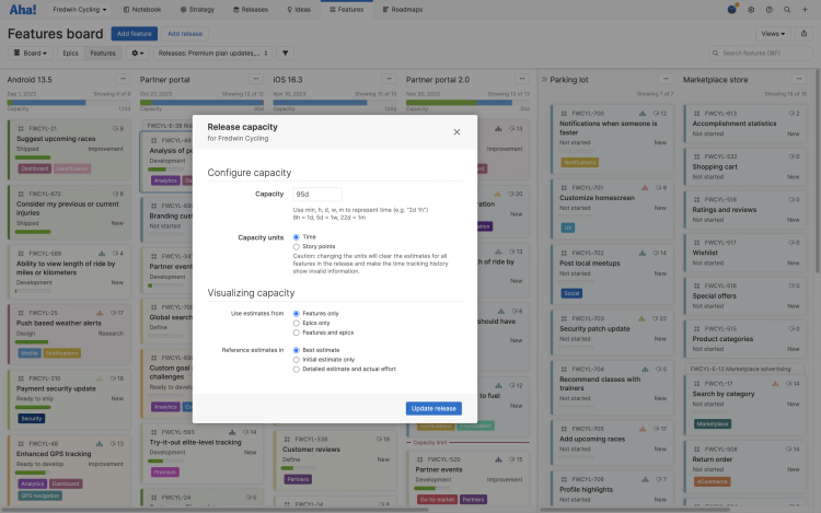 Set release capacity in time or story points.