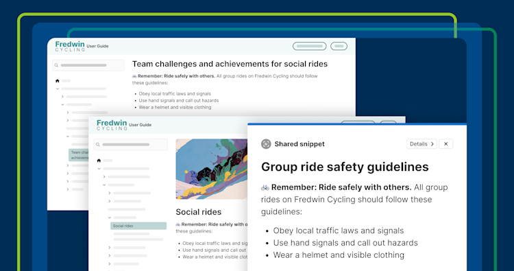 An image of a knowledge base with a shared snippet overlapping it that is titled "group ride safety guidelines"