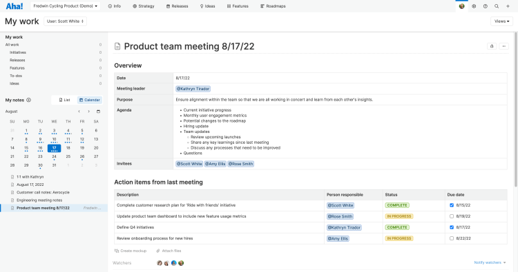 Add everyone attending a recurring meeting as a watcher at once using a note template.
