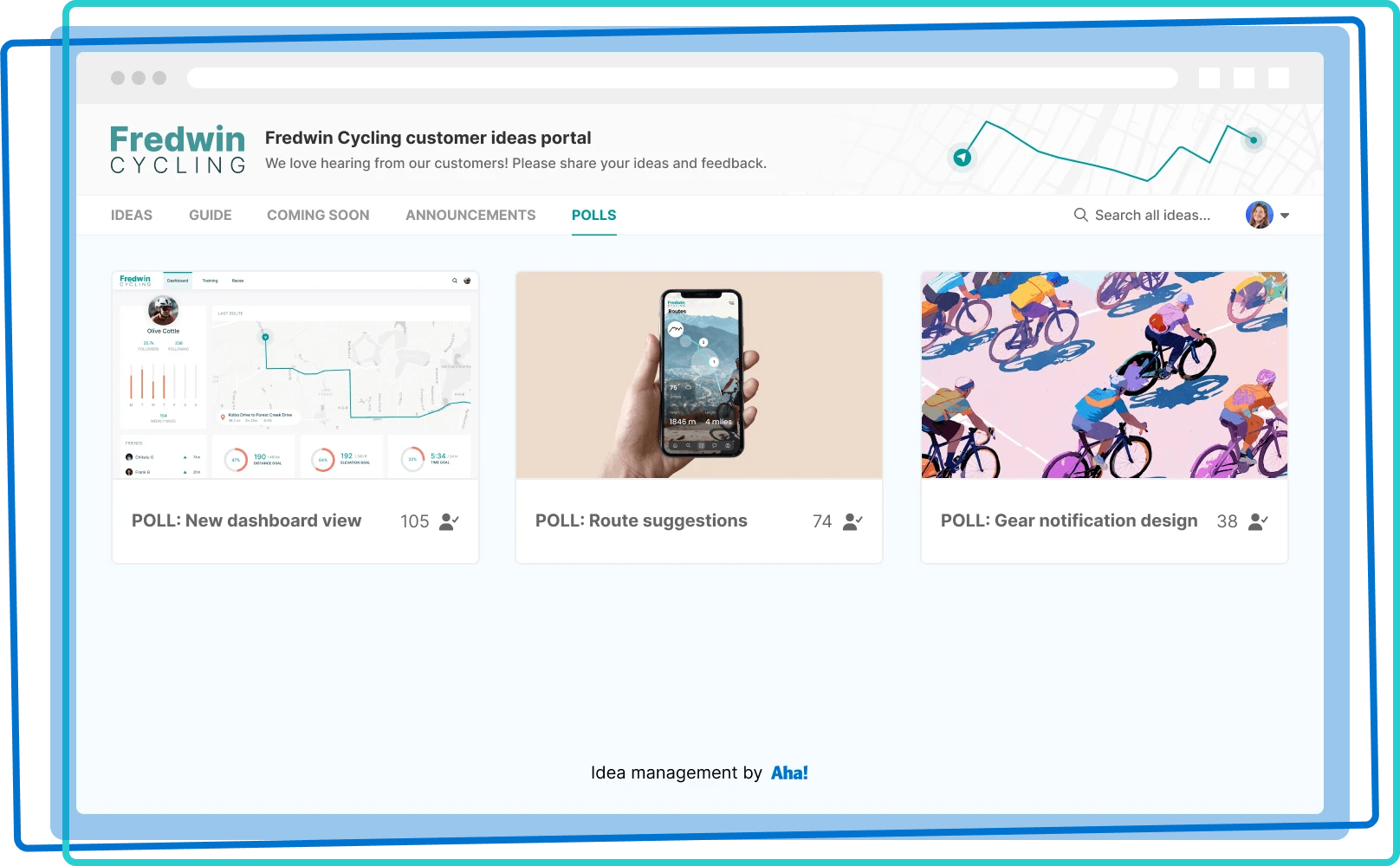 Product feedback polls in an ideas portal