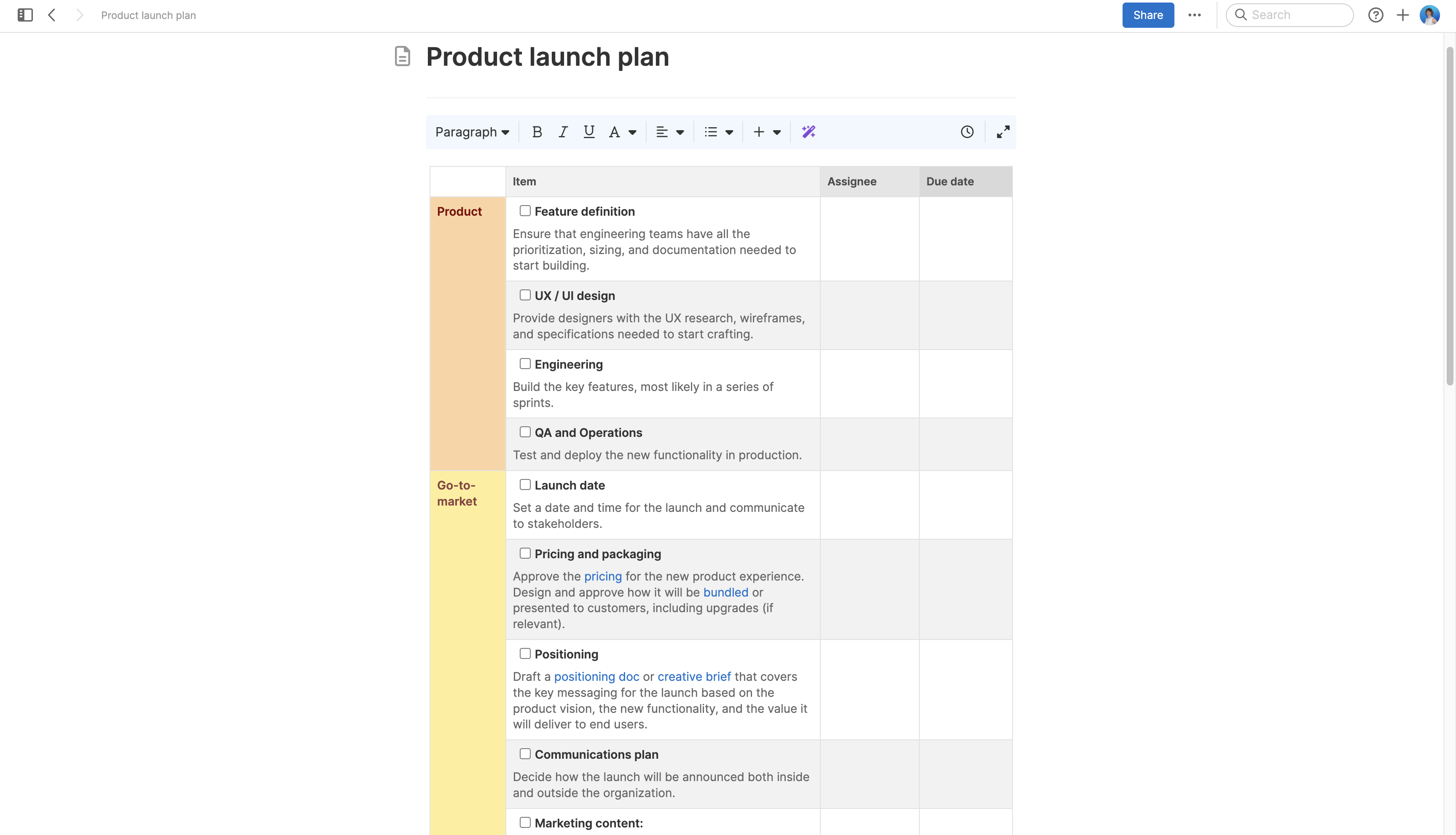 Aha! software use case — Set go-to-market activities