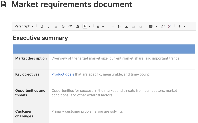 Market requirements document