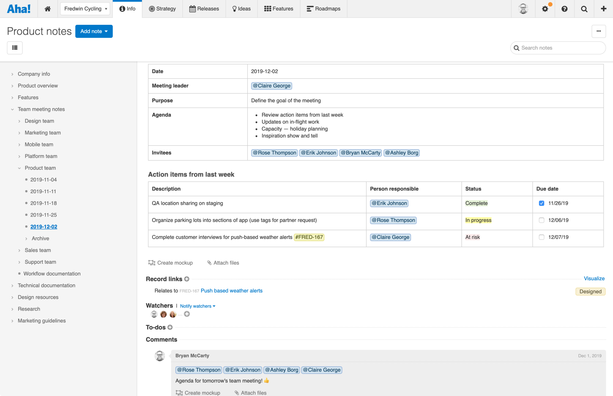 Use @mention to directly notify a teammate and automatically add them as a watcher.