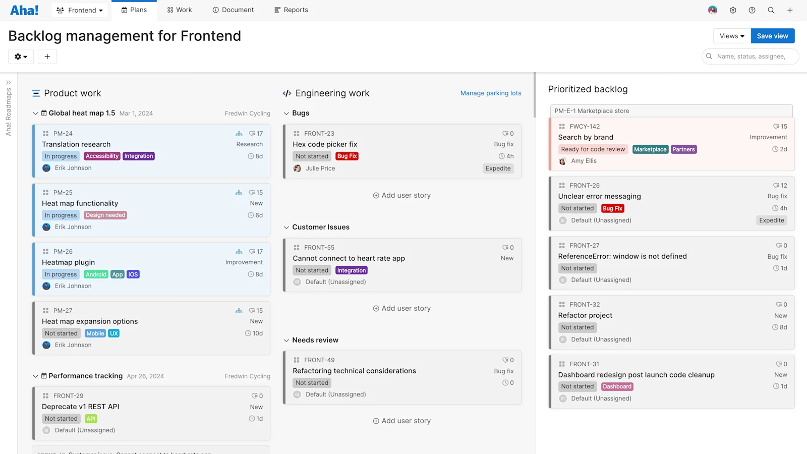 Aha! software use case — Capture technical specifications