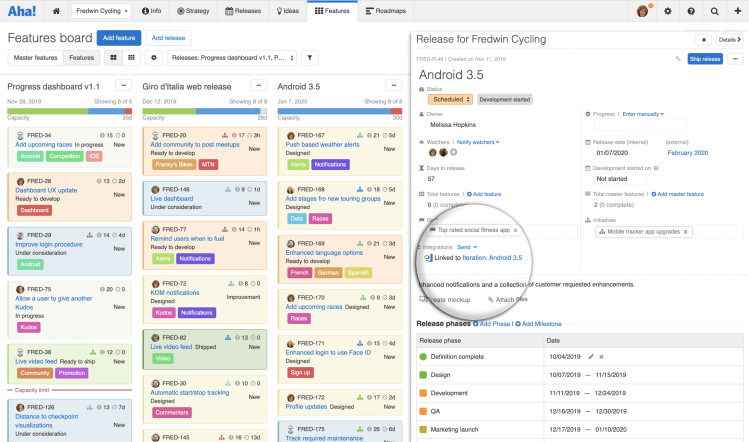 See which iteration in Azure DevOps your Aha! release maps to.