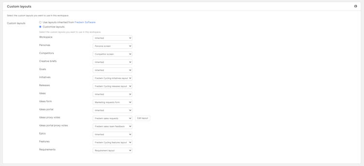 The workspace-level custom layouts settings