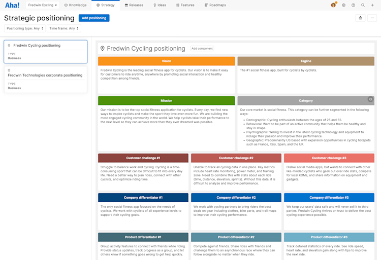 Start by capturing strategic elements, such as product positioning