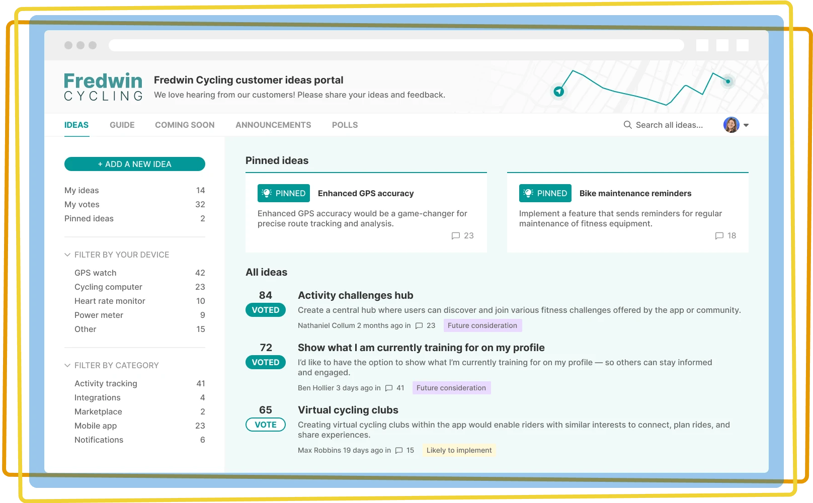 Aha! Ideas portal with pinned ideas