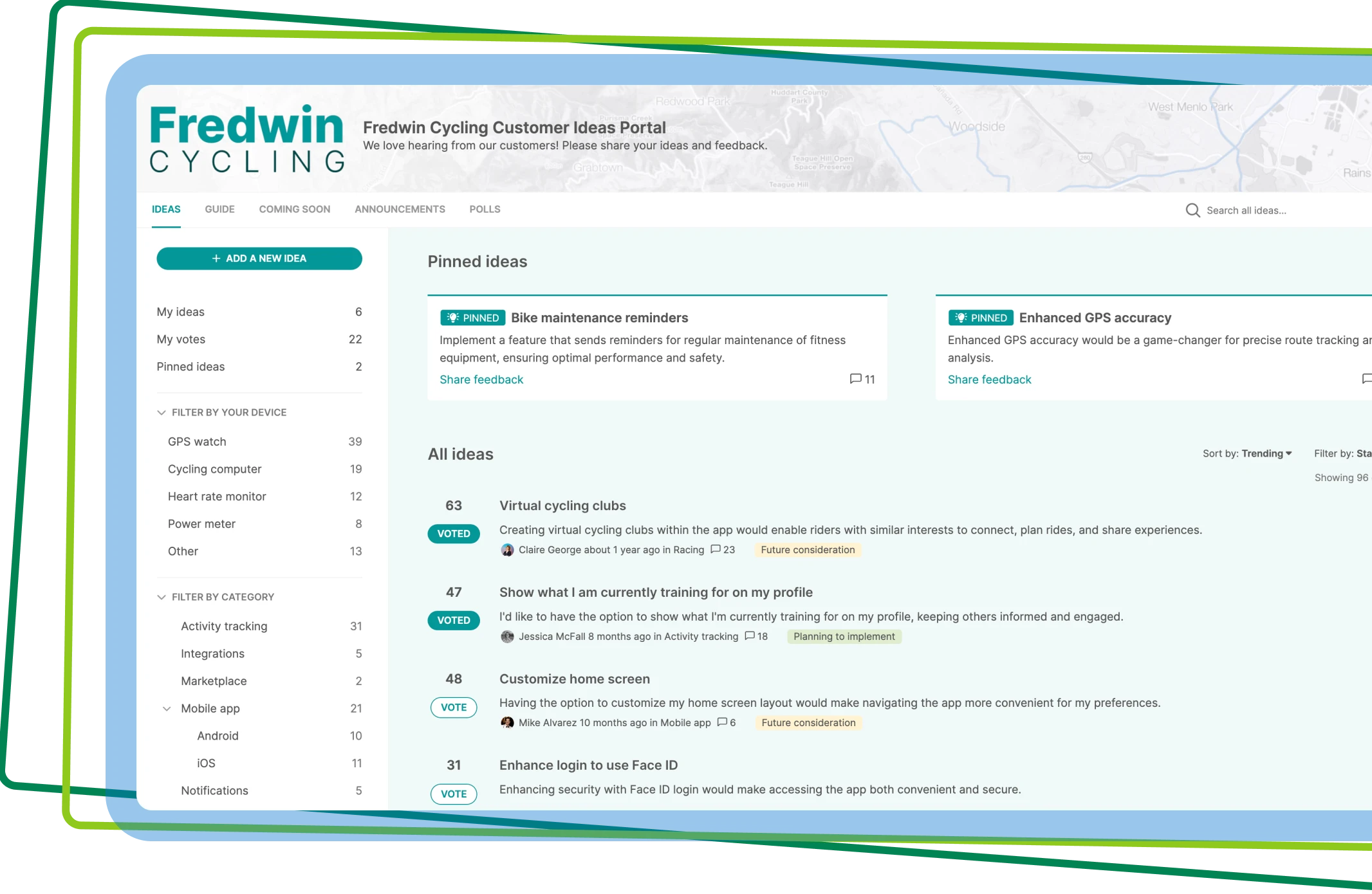 Aha! Ideas portal with pinned ideas