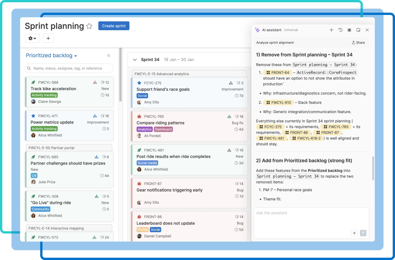 Sprint planning with the AI assistant in Aha! Develop