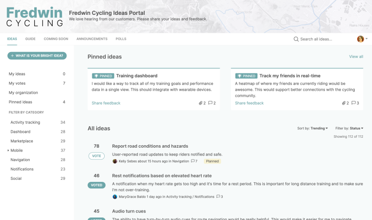 an ideas portal for Fredwin Cycling