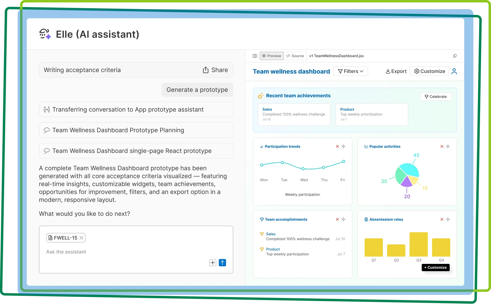 AI writing assistant in a note in Aha! Roadmaps