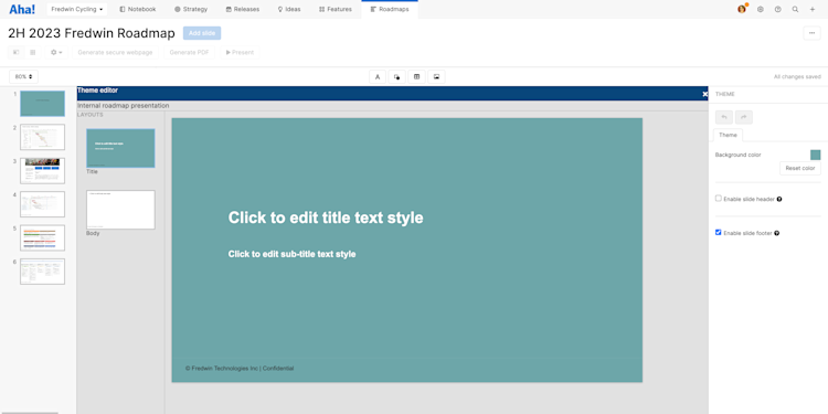 The presentation theme editor.