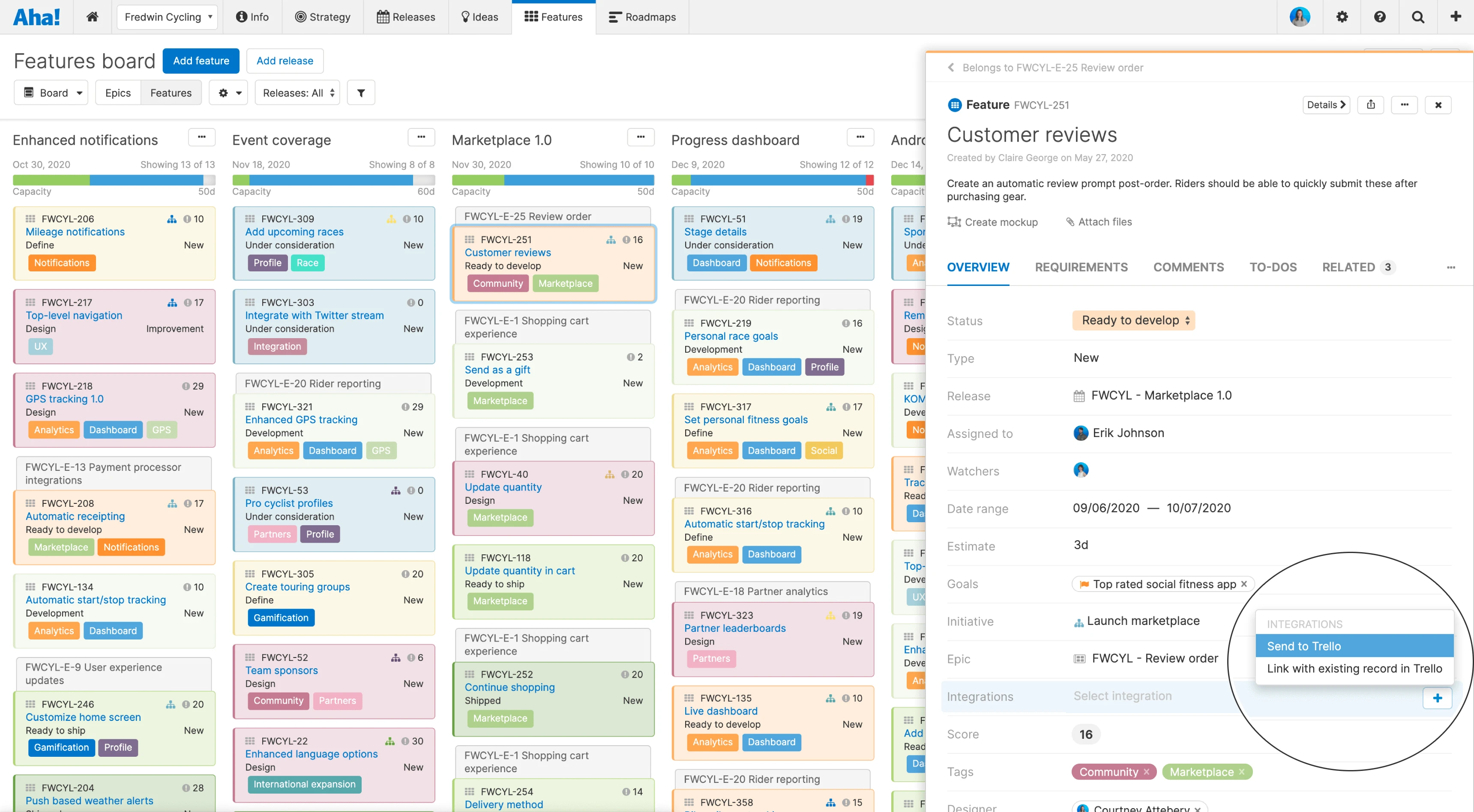 Send work items from Aha! to Trello individually or in bulk.