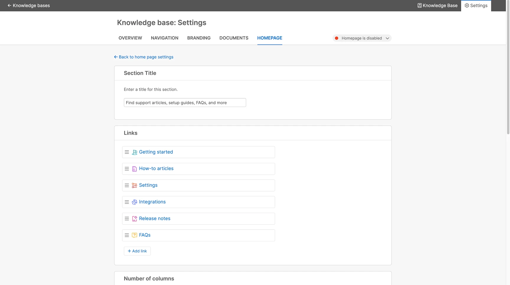 Create a custom homepage for your product knowledge base