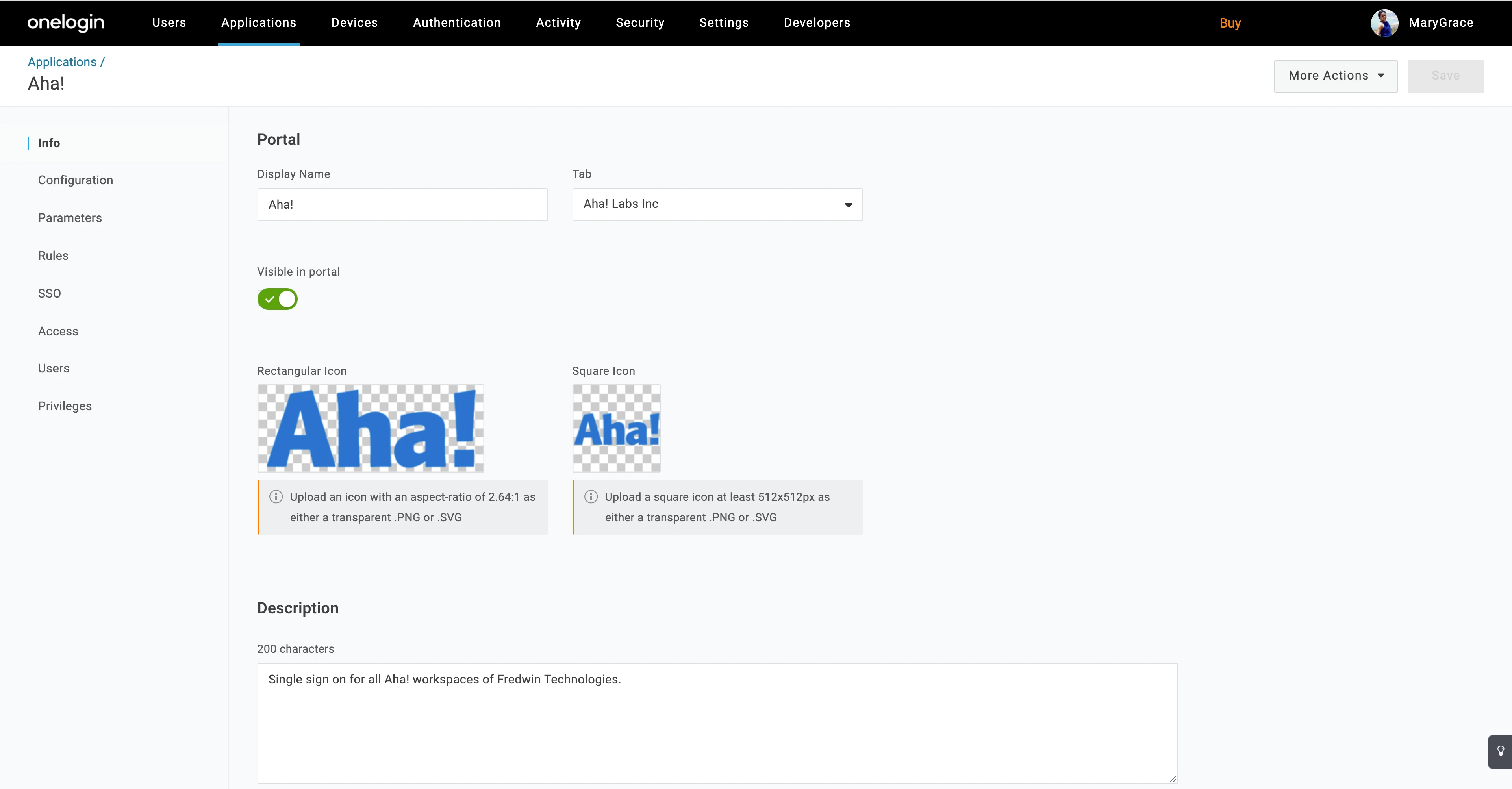 Find the Aha! app in your OneLogin account and configure the integration.