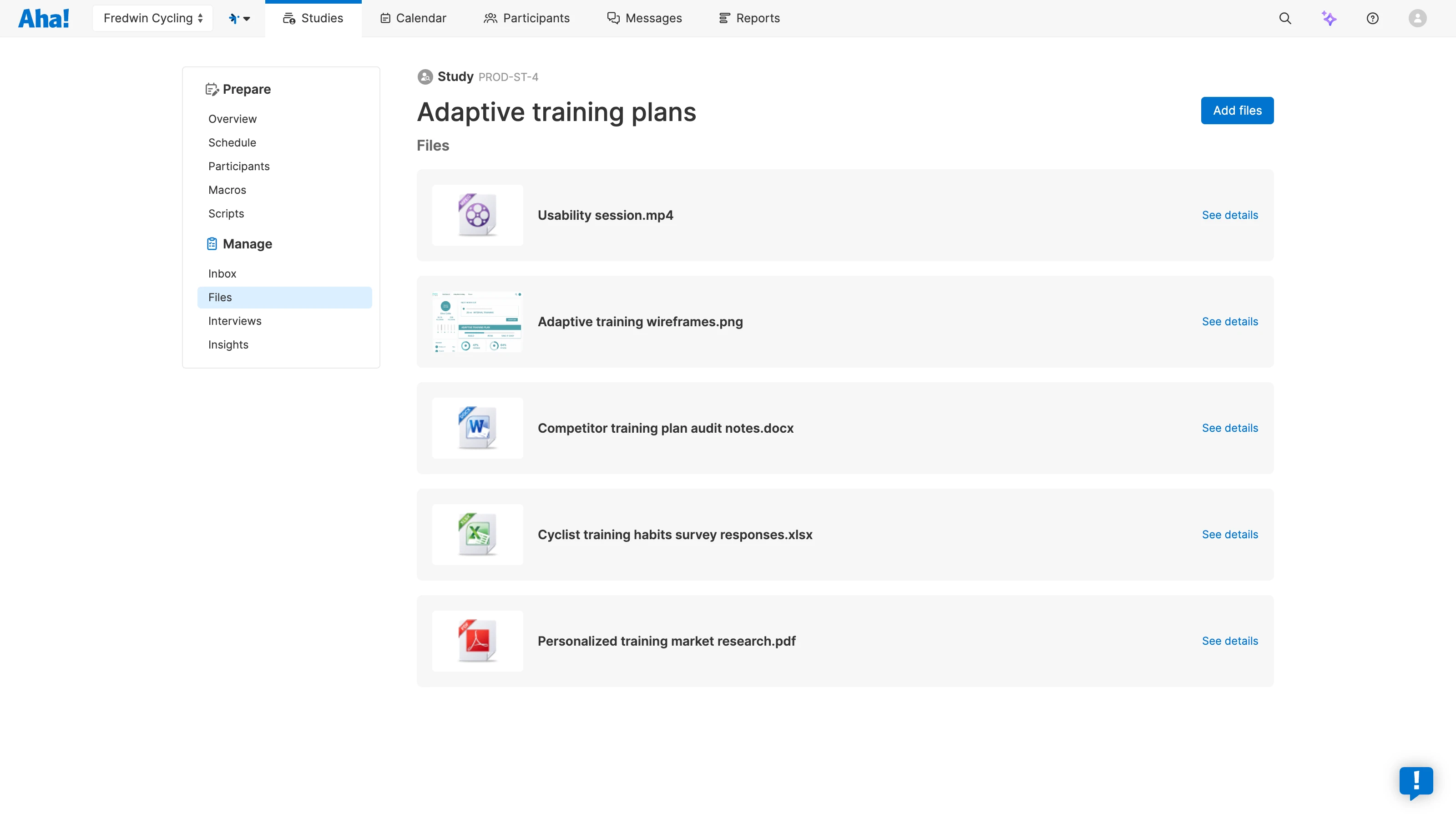 Documents tab on the top level "all study" page where you can add an assortment of related notes, links, and whiteboards