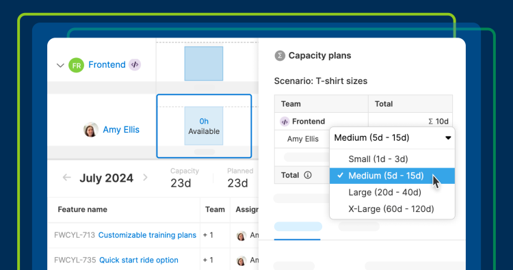 Capacity plans showing estimates in t-shirt sizes