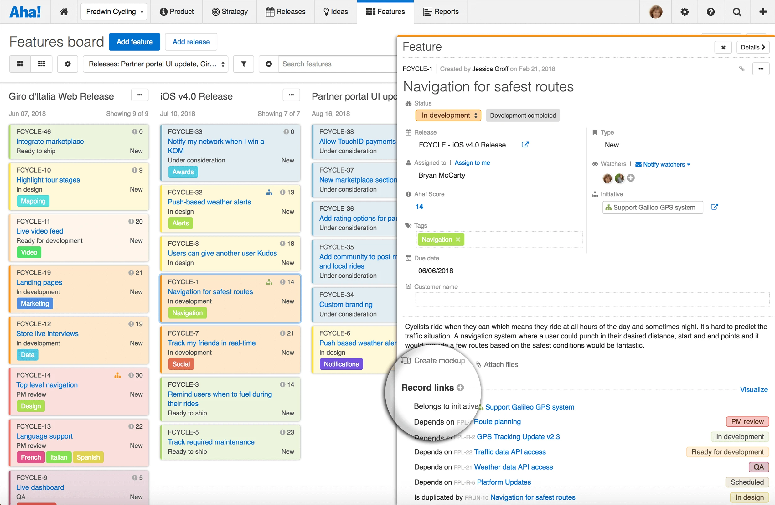 Hierarchy report with associated success metrics, and initiatives shown with status.