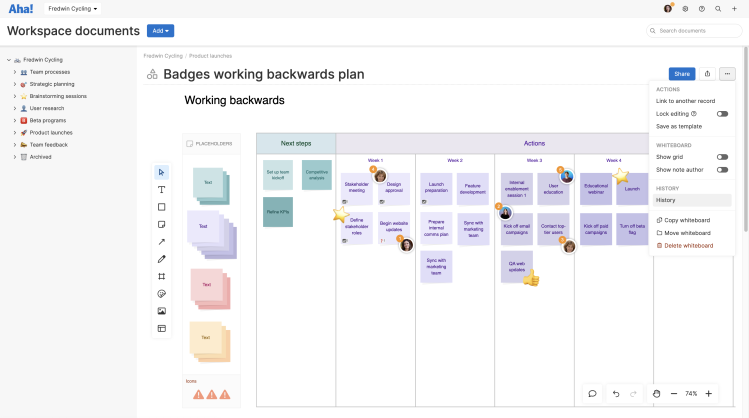 Working backwards whiteboard template with realtime collaboration.