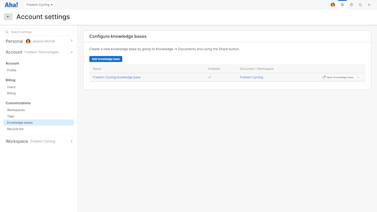 account level knowledge base settings