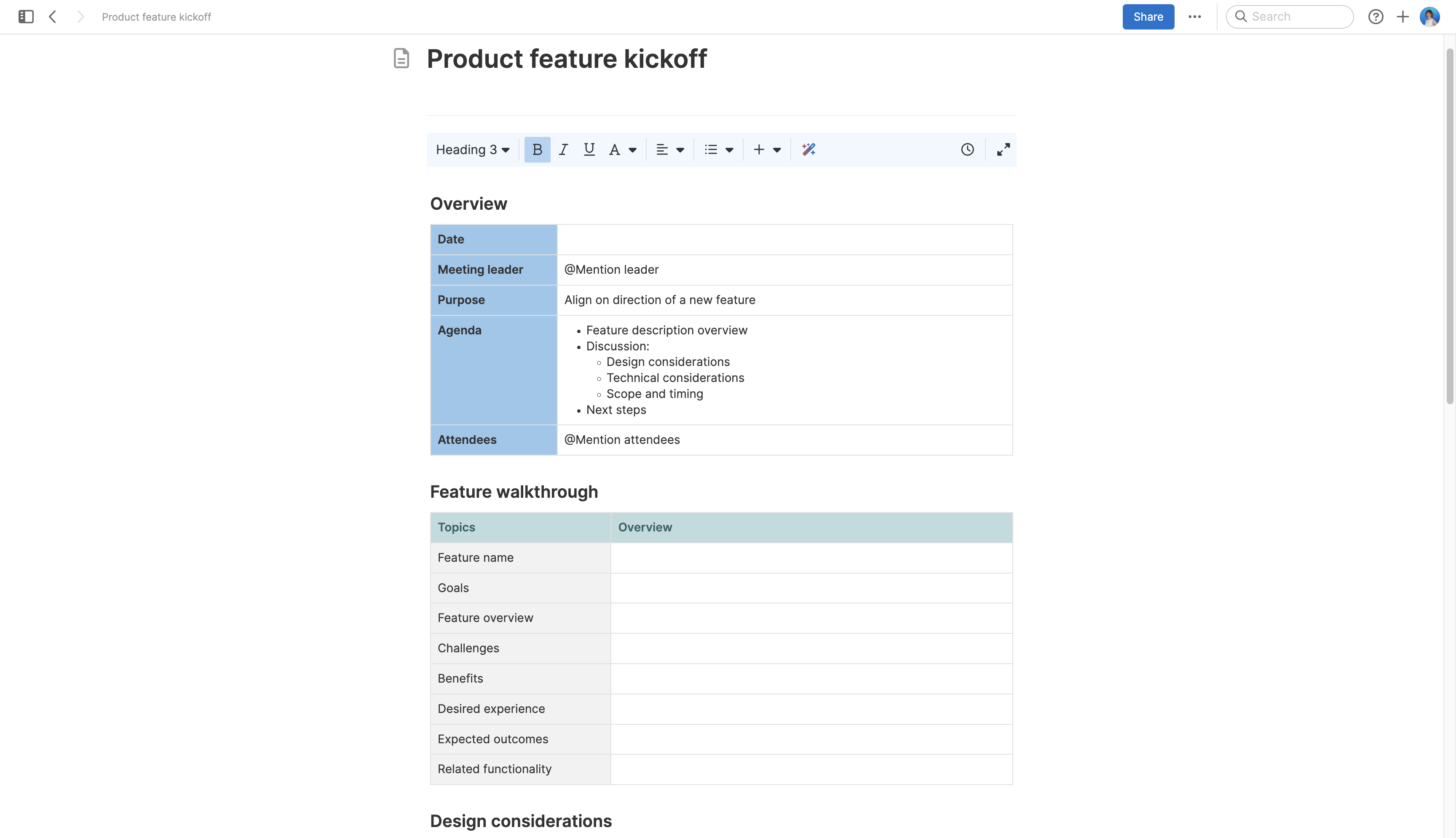 Product feature kickoff meeting large
