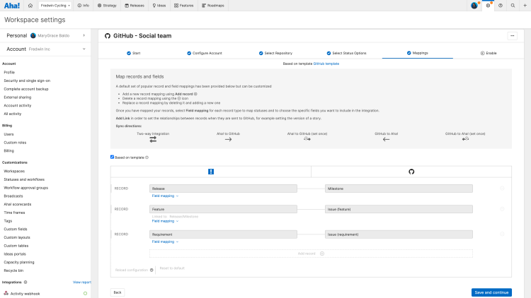 Customize your field mappings and set the direction of updates.