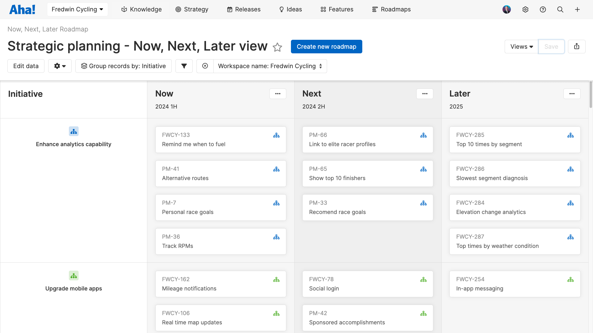 Roadmaps feature page - Now, Next, Later view