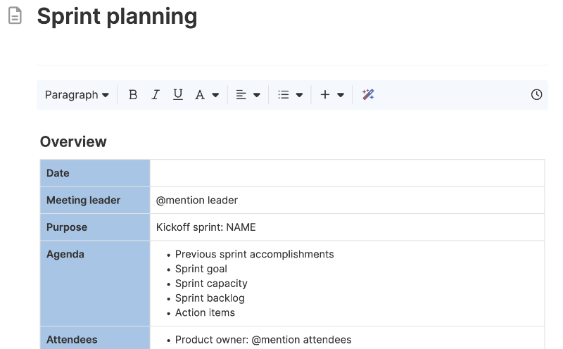 Issue of type “Sprint Planning Meeting”. Other issue types are