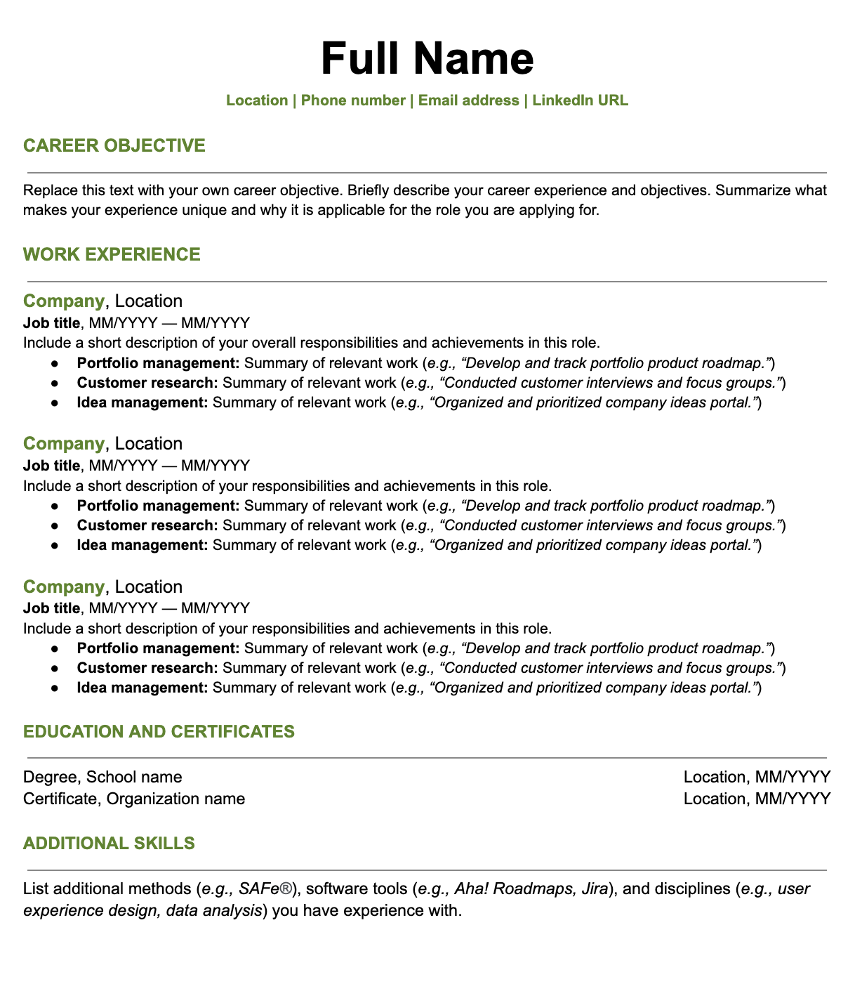 Functional product manager resume