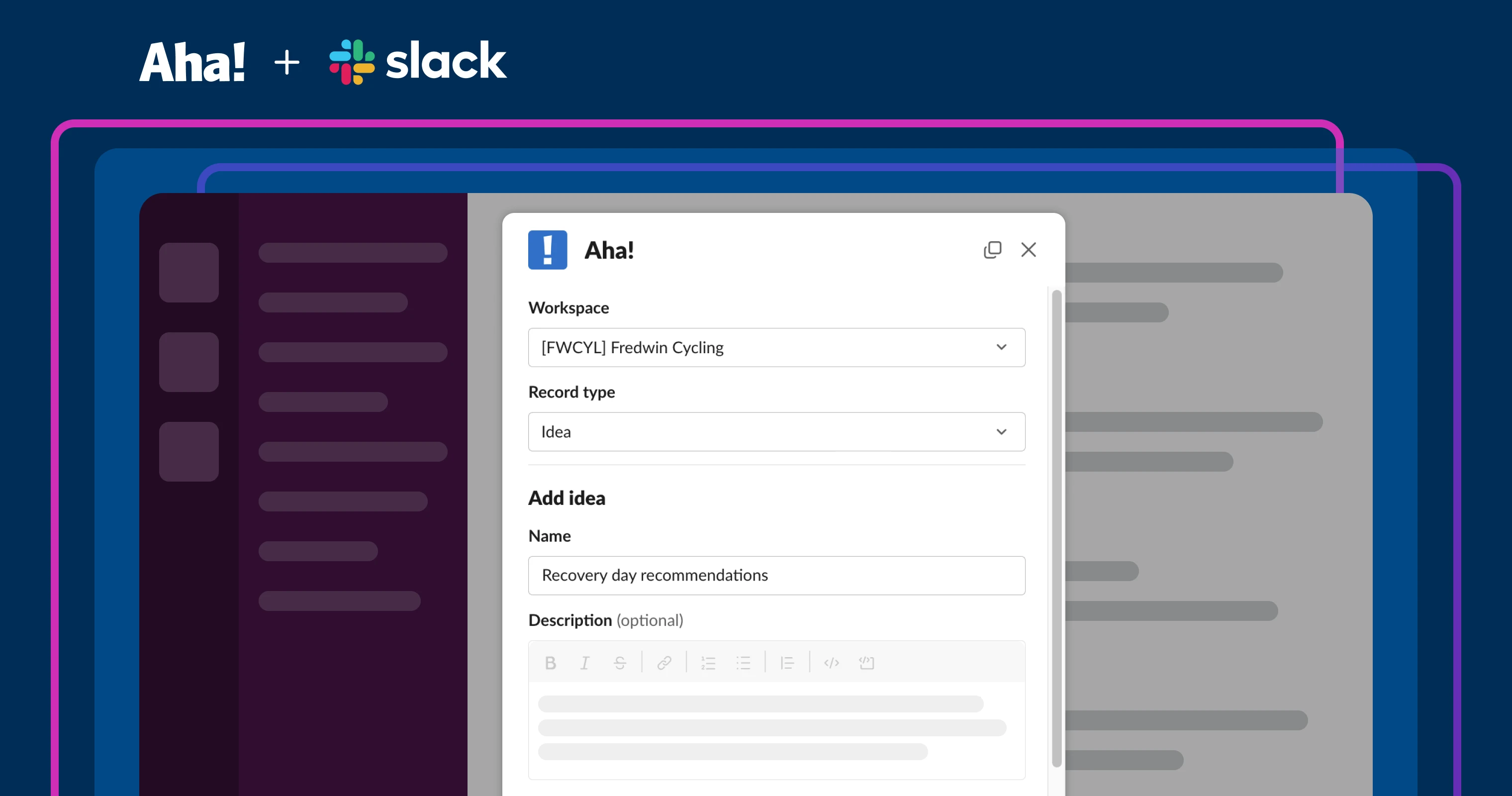 a record being added to Aha! from Slack