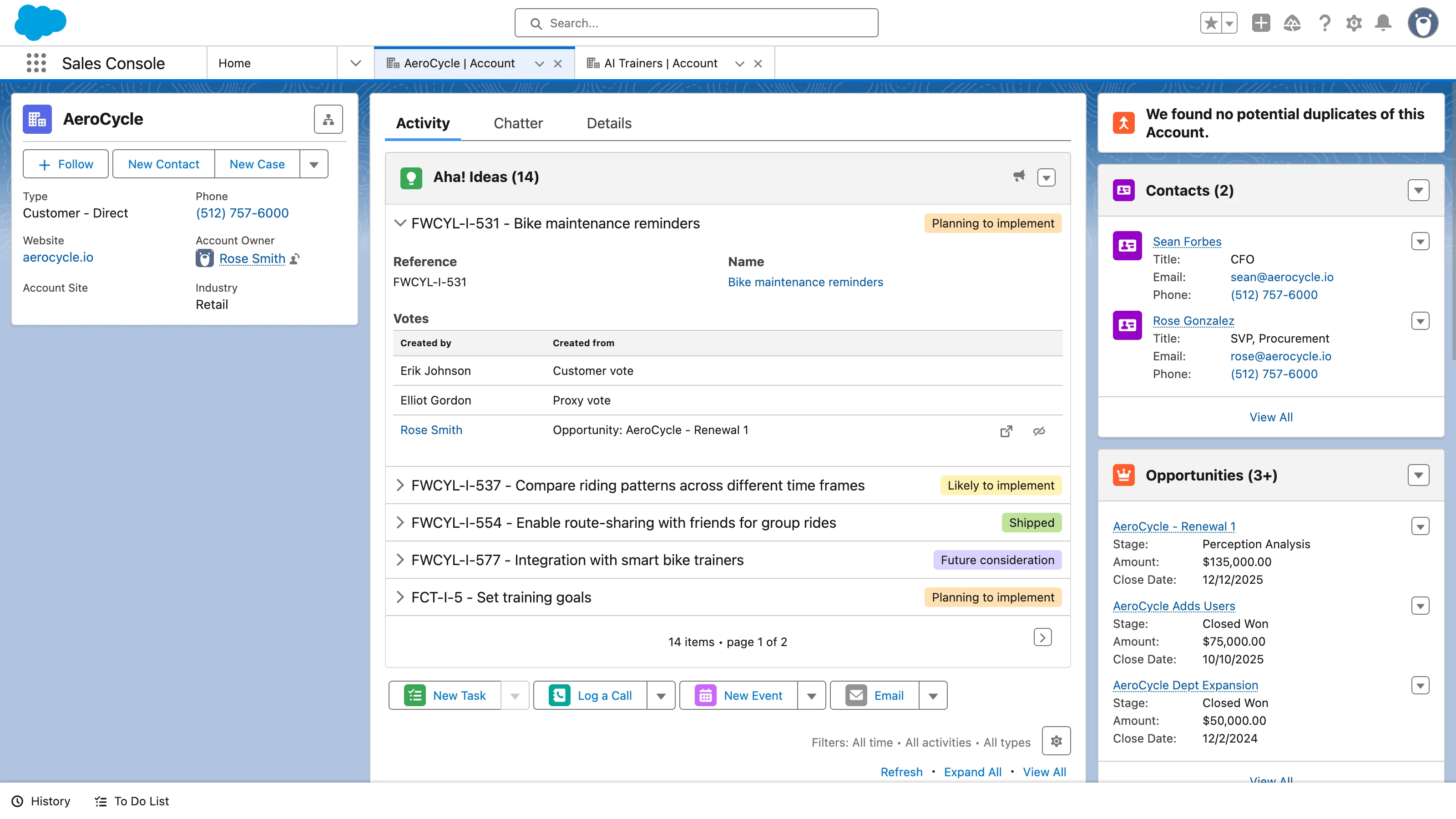 View all customer feedback in Salesforce with the Aha! Ideas and Salesforce integration