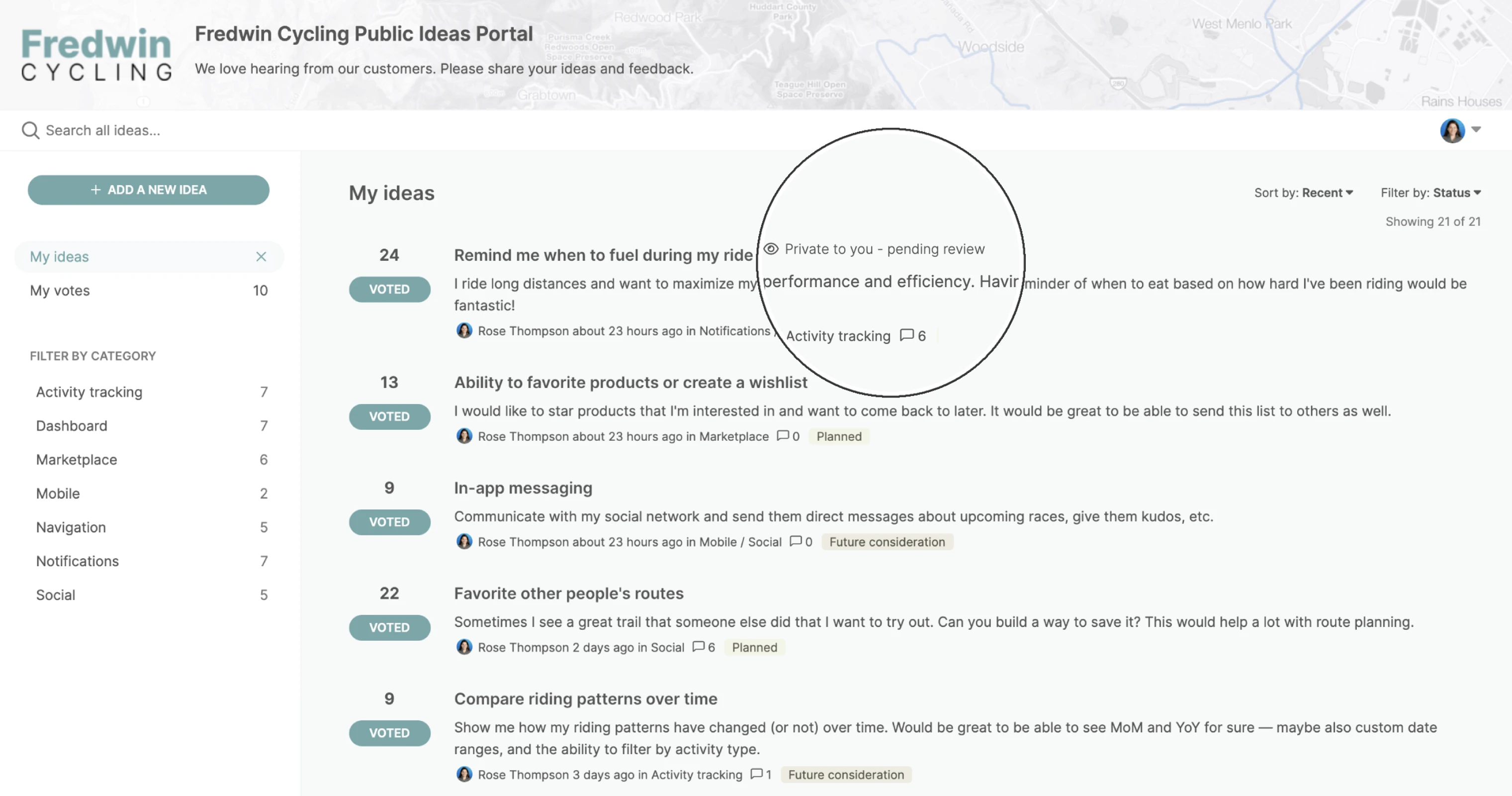 Ideas portal with visibility options