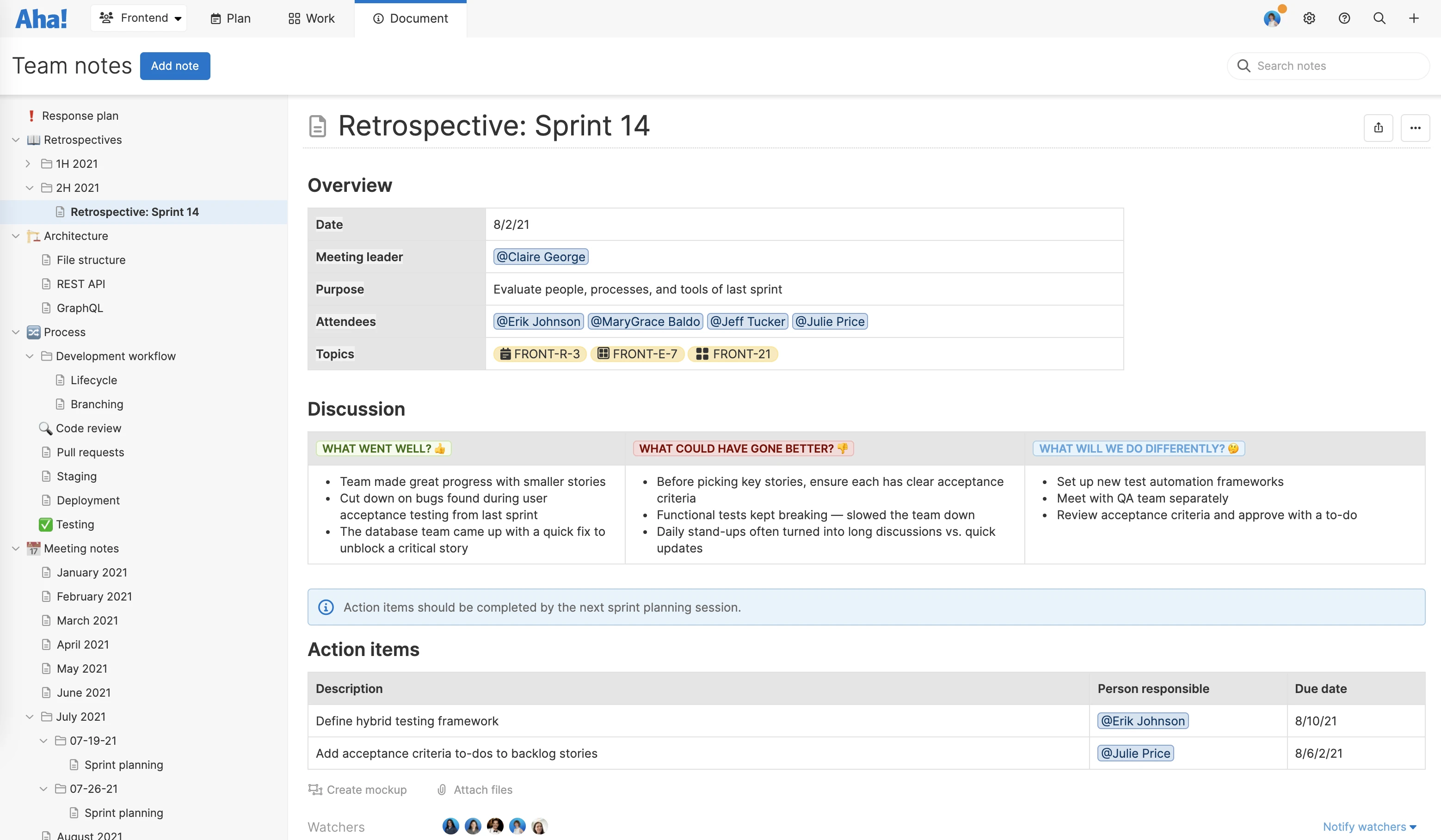 You can also create personal notes in Aha! Develop for work that is only relevant to you.