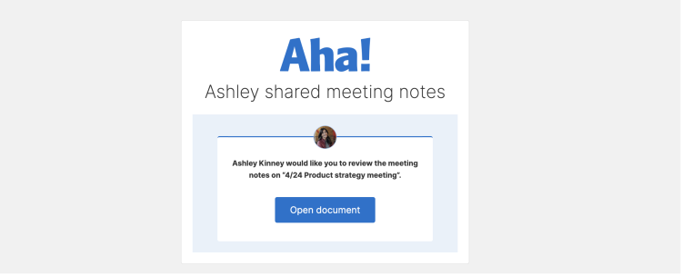 An email invitation to review shared meeting notes