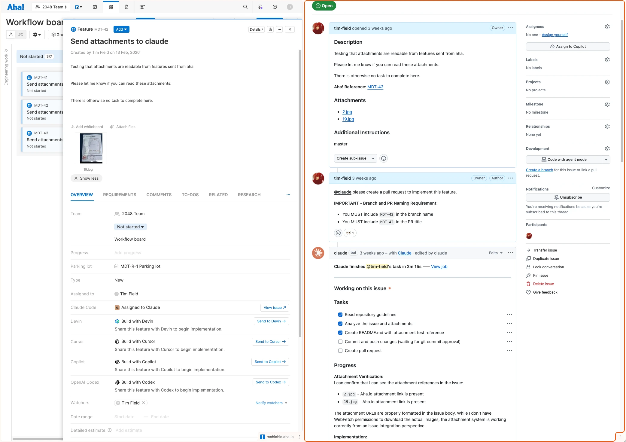 Send features and requirements from Aha! Develop to Claude Code